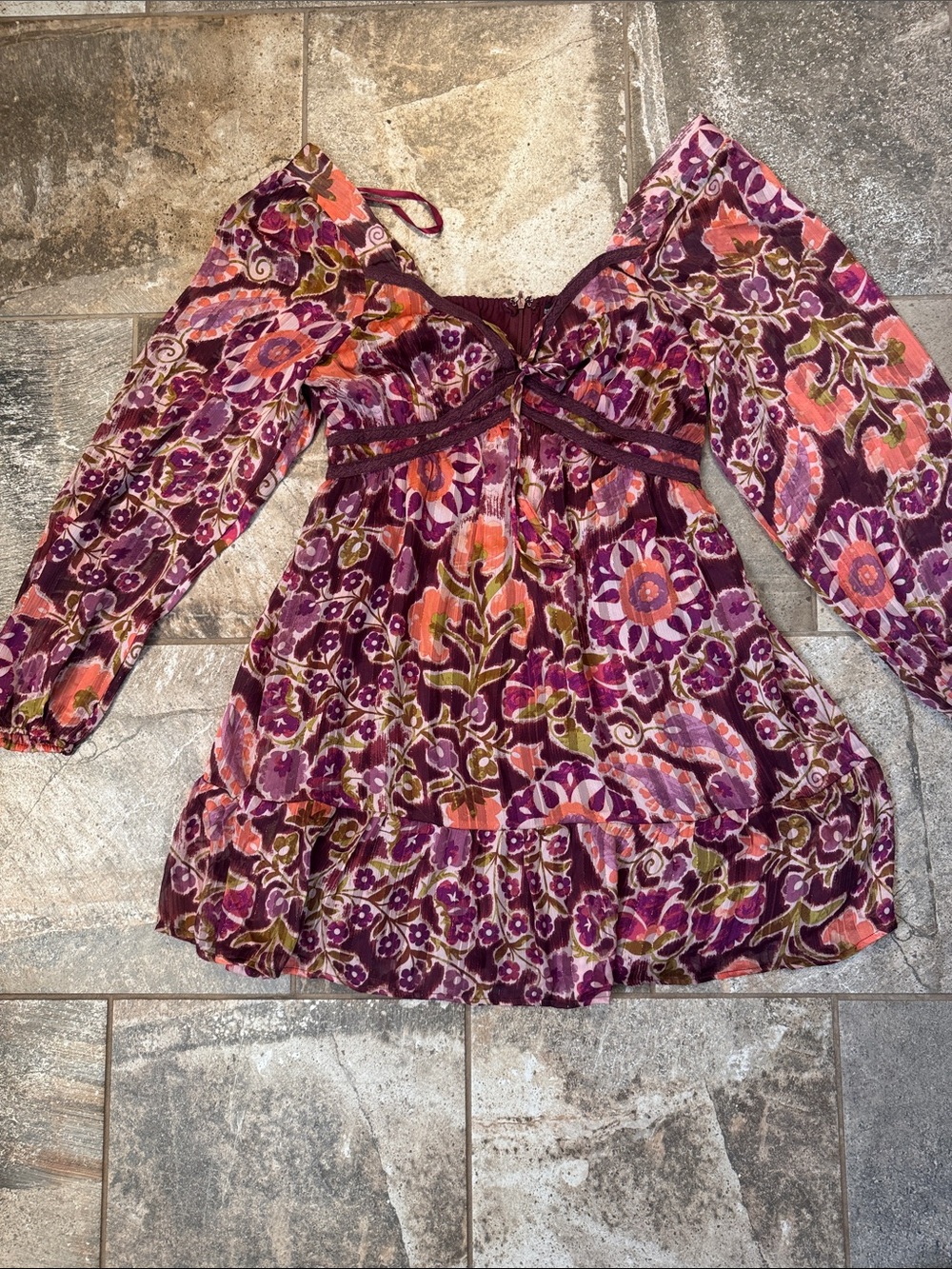 Very G Purple Floral Long-Sleeve Mini Dress